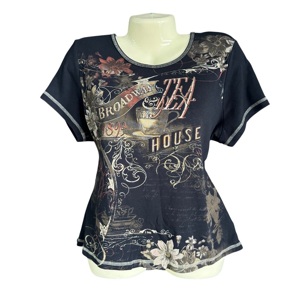 Blue Canyon Graphic Floral Coffeehouse Tee 2X Plus Size Vintage Style